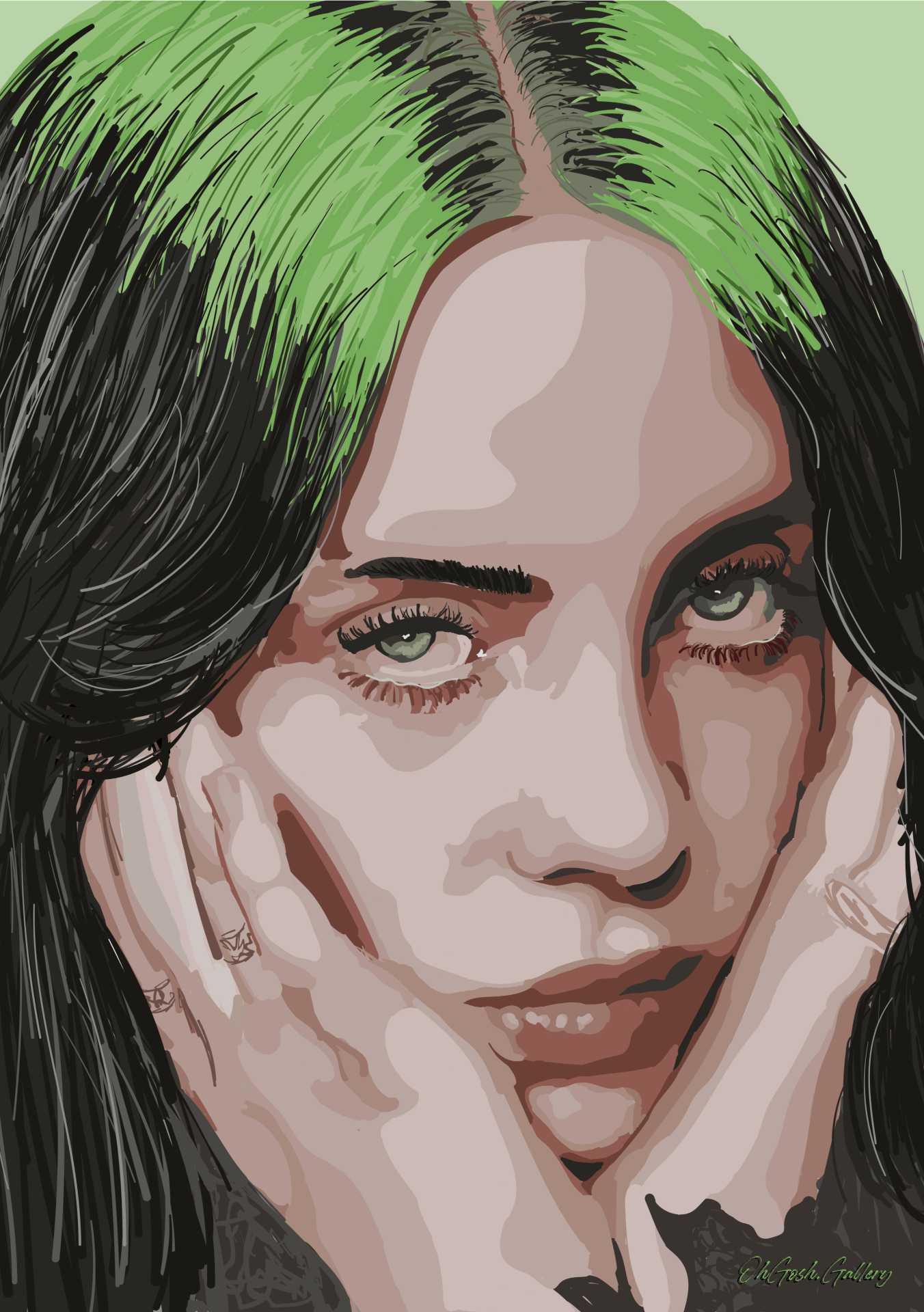 Digital illustrated portrait of Billie Eilish