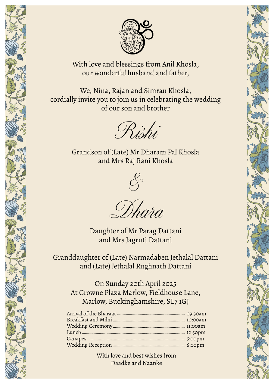 Wedding Stationery Set: Rishi & Dhara