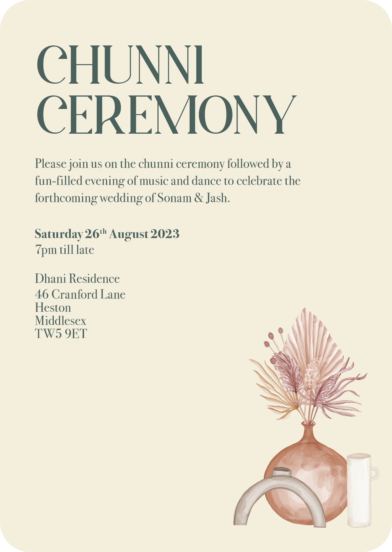 Chunni ceremony invite